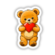 Cute Valentine's Day Teddy Bear cartoon holding a heart, available as stickers or digital artwork, perfect for expressing affection.