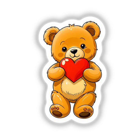 Cute Valentine's Day Teddy Bear cartoon holding a heart, available as stickers or digital artwork, perfect for expressing affection.