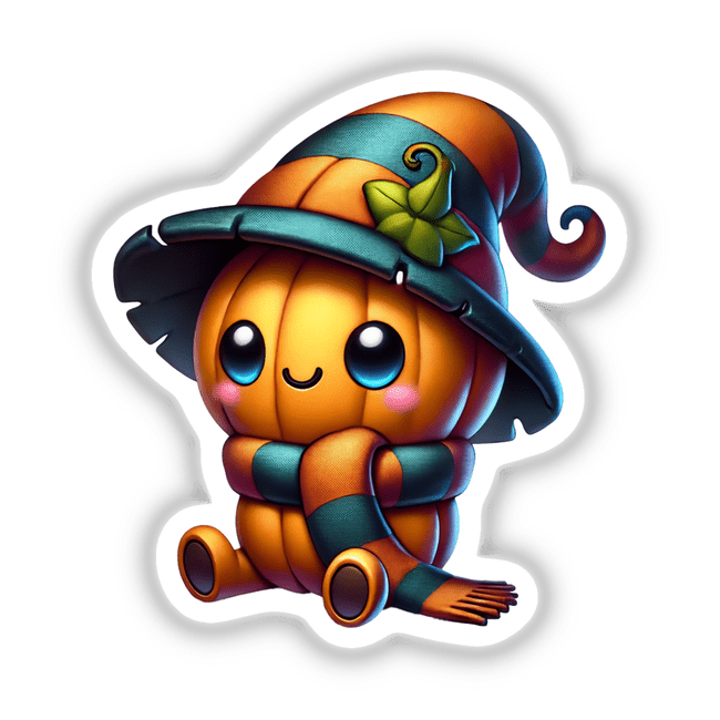 Pumpkin Wearing Scarf and Hat digital artwork featuring a cute cartoon pumpkin adorned with a hat and scarf, perfect for fall crafts and Halloween decor.