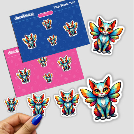 A Cute Geometric Fairy Cat sticker featuring a whimsical cat with wings, available from Decal Venue for unique stickers and digital artwork enthusiasts.