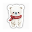 Festive Polar Bear Envelope Seal Stickers featuring a cartoon polar bear in a red scarf, designed as adorable holiday stationery seals. Available as stickers or digital artwork from Decal Venue.