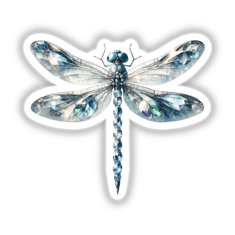 Dragonfly Jewels and Gemstones: intricately designed dragonfly with diamond-adorned wings, available as stickers or digital artwork.