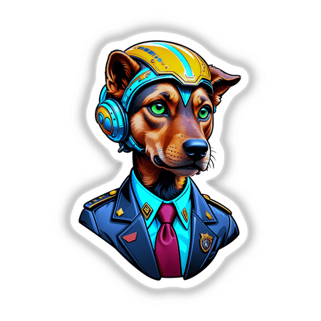 a dog wearing headphones and a suit