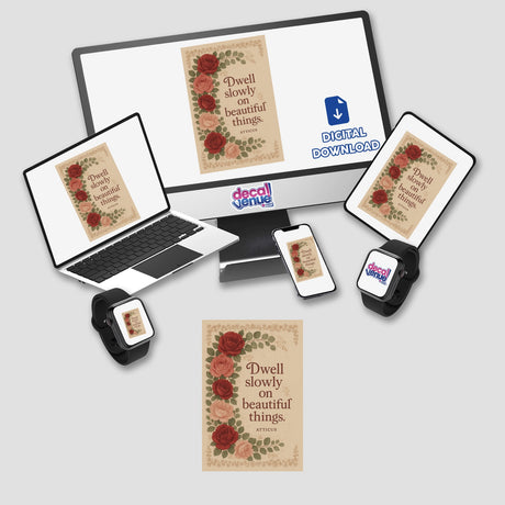 Dwell Slowly Quote Sticker or Clipart by Atticus Rose Design, featuring an artistic typography layout, available as a sticker or digital artwork, suitable for commercial use.