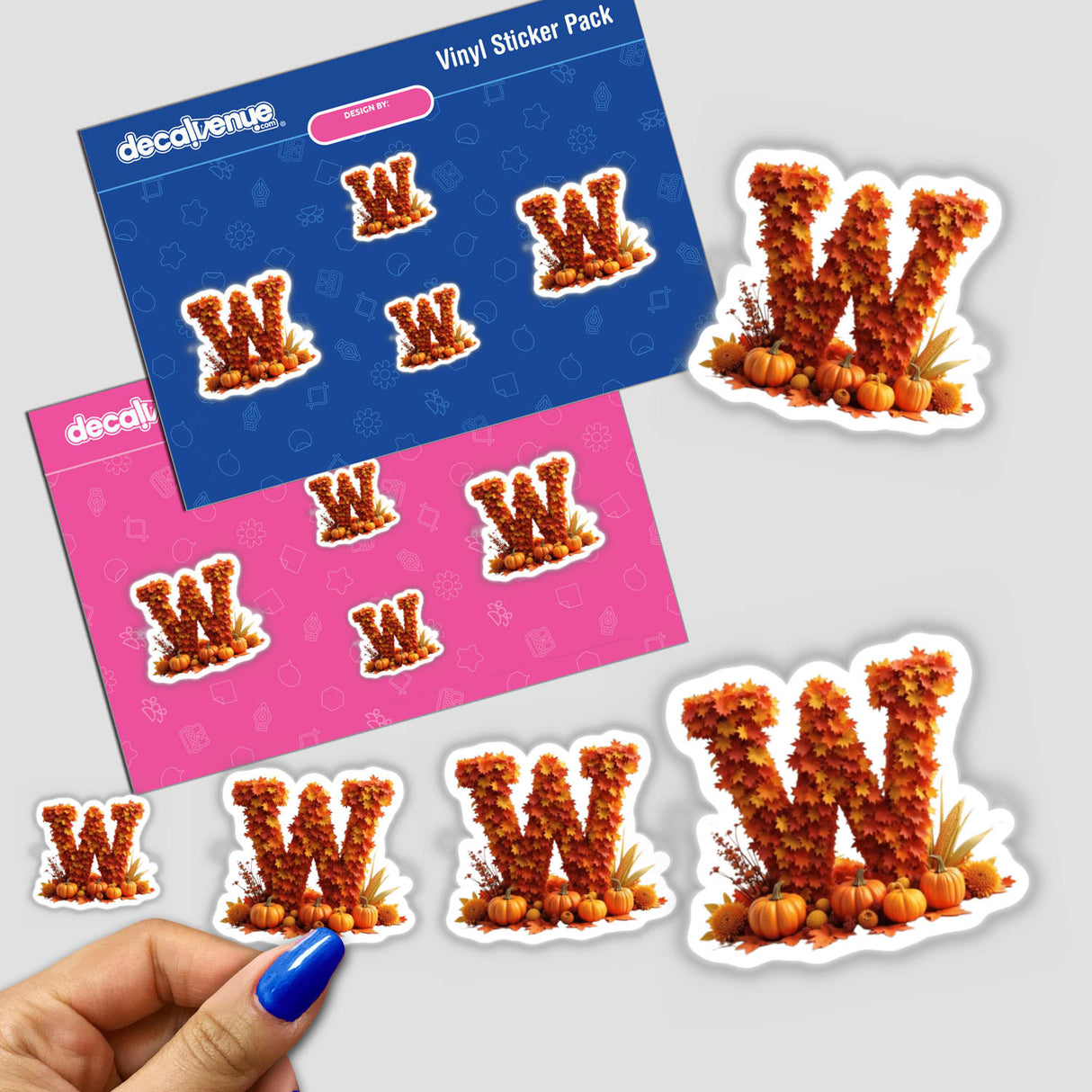 Thanksgiving Letter W Clipart with fall leaves and pumpkins design, available as stickers or for commercial use download.