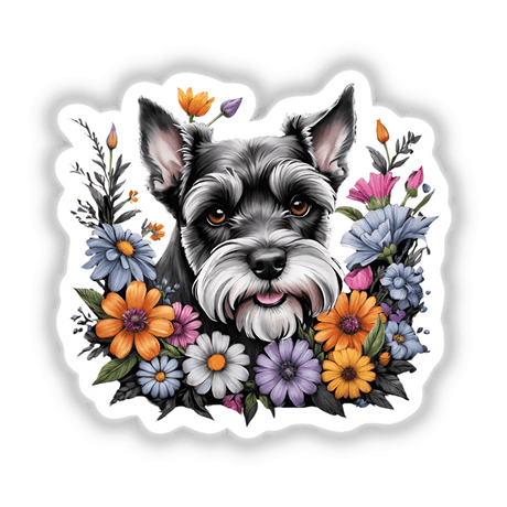 Schnauzer Dog Portrait Flowers PA82