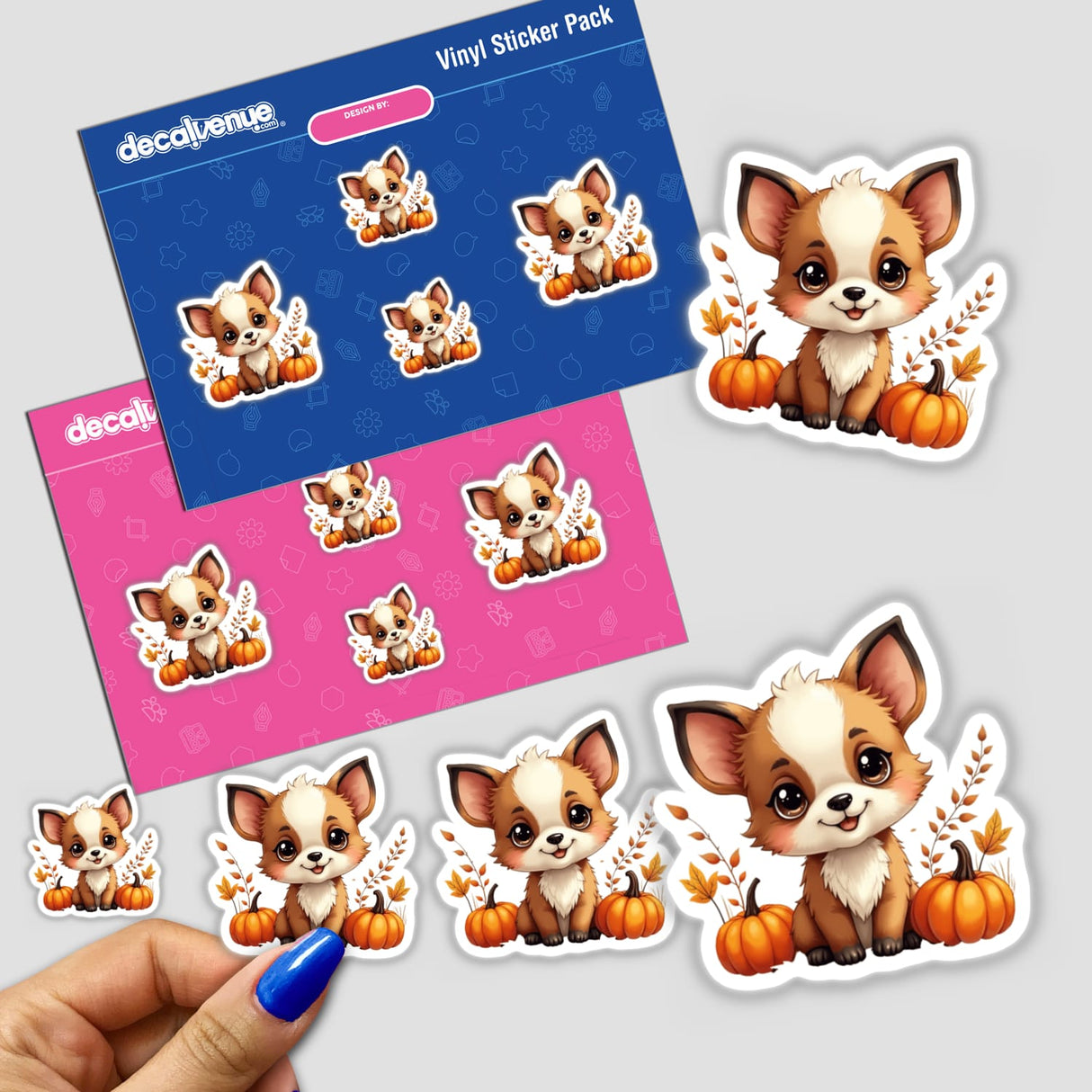 Cute Fall Aesthetic Clipart featuring an adorable puppy with pumpkins and leaves. Available as stickers or digital artwork for commercial use.