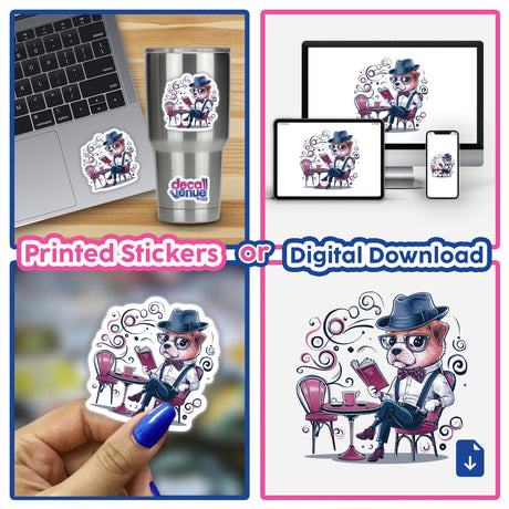 Dog Fedora Hat Reading Book