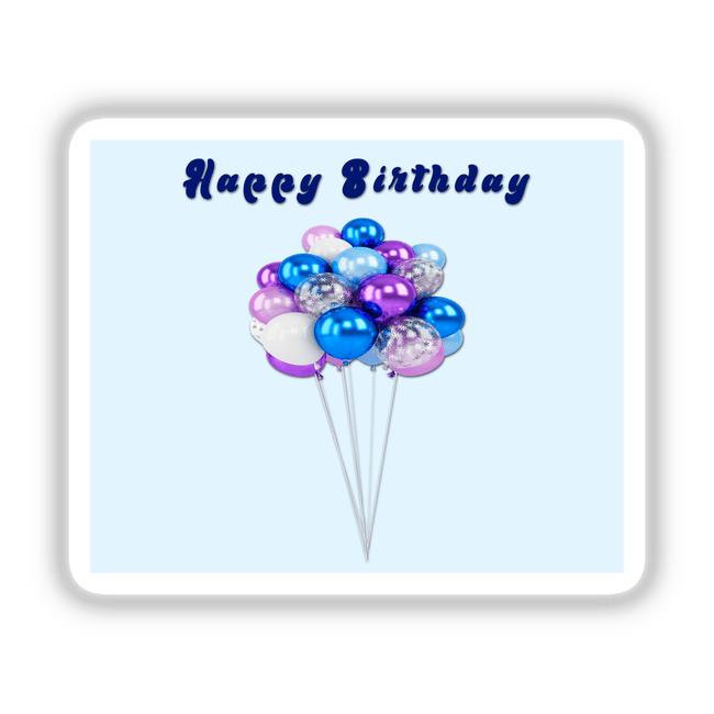 Bunch of colorful birthday balloons on a pale blue background
