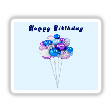 Bunch of colorful birthday balloons on a pale blue background