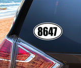 FDT Oval Vinyl Bumper Stickers (3 Pack) displayed on a car, featuring a high-definition black number on a white oval background, showcasing their suitability for automotive use.