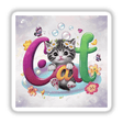 Playful kitten surrounded by floral decorations and bubbles in the product image