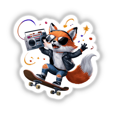 Fox on Skateboard with Boombox
