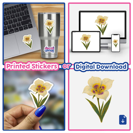 Utah State Flower Sticker or Clipart with Commercial Rights - Sego Lily Design, featuring a detailed illustration of the sego lily, available as unique stickers or digital artwork from Decal Venue.