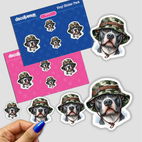 Pitbull Dog in Camo Bucket Hat