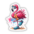Beach Ready Summertime Flamingo II showcases a flamingo in a playful summer theme, available as stickers or digital artwork. Perfect for adding a unique touch to personal items or digital projects.