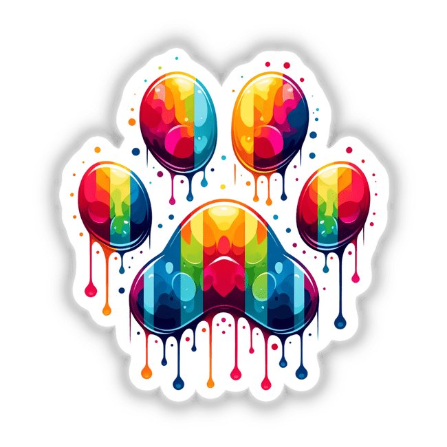 Rainbow Dog Paw Print Dripping Pride