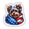 Yorkie Dog Wrapped in a USA Flag
