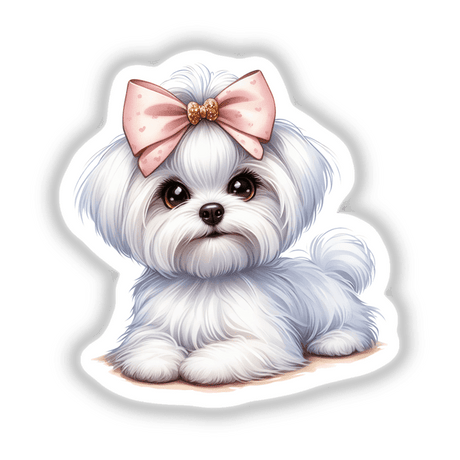 Sitting Pretty Maltese Dog w/ Pink Bow