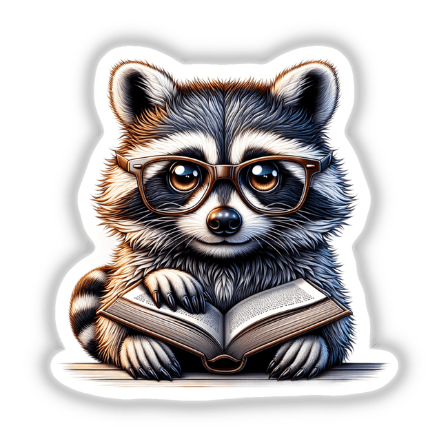 Raccoon With Reading Glasses Open Book