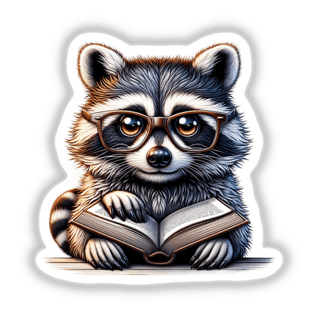 Raccoon With Reading Glasses Open Book