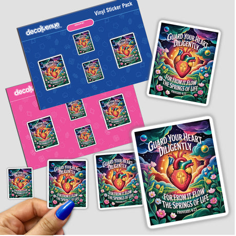 Proverbs 4:23 Guard Your Heart Sticker or Clipart featuring a heart design, perfect for personal use or commercial projects, available as vinyl stickers or digital artwork from Decal Venue.