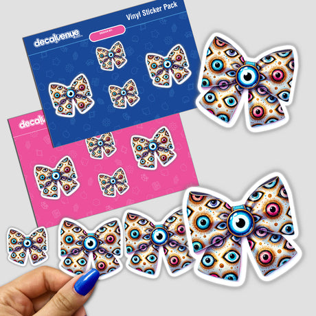 Vibrant Evil Eye Pattern Coquette Bow Digital Artwork Stickers
