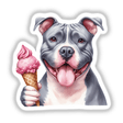 Adorable gray pitbull with ice cream cone, digital sticker or download artwork