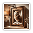 Owl in Hollowed Out Book artwork, featuring a lifelike owl nestled within a carved book, available as stickers or digital artwork.