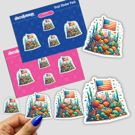 Coral Reef with Fish and American Flag