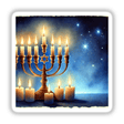 Hanukkah Lights - Menorah with Glistening Candles: A menorah with lit candles, perfect for stickers or digital artwork from Decal Venue.