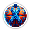 Basketball Blue Ribbon Colon Cancer Awareness sticker, featuring a blue and orange basketball adorned with a blue ribbon. Available as a unique vinyl sticker or digital artwork at Decal Venue.