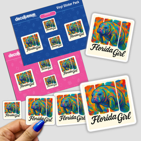 Florida Girl Sticker or Clipart features a whimsical manatee design, perfect for stickers or digital art, capturing the playful essence typical of Decal Venue's unique vinyl and digital offerings.