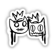 Royalcats Splat: A detailed black and white drawing of two cats, available as unique stickers or digital artwork.
