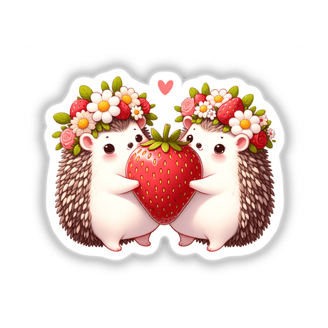Two Hedgehogs Sharing a Giant Strawberry