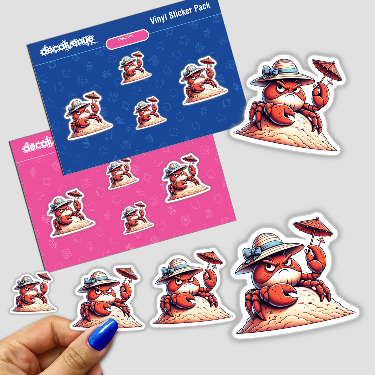 Grumpy Beach Crab Holding Tiny Cocktail Umbrella