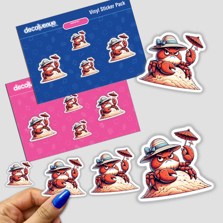 Grumpy Beach Crab Holding Tiny Cocktail Umbrella