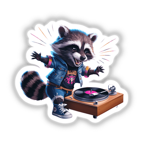 Raccoon Playing Record on Turntable