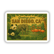 Greetings from San Diego Postcard Sticker or Clipart showcases vintage zoo art, available as stickers or digital artwork, capturing a classic aesthetic with commercial rights.