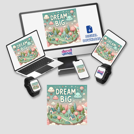 Dream Big Dreamcore Naive Sticker or Clipart showcasing whimsical, uplifting art, available as stickers or digital artwork with commercial rights from Decal Venue.