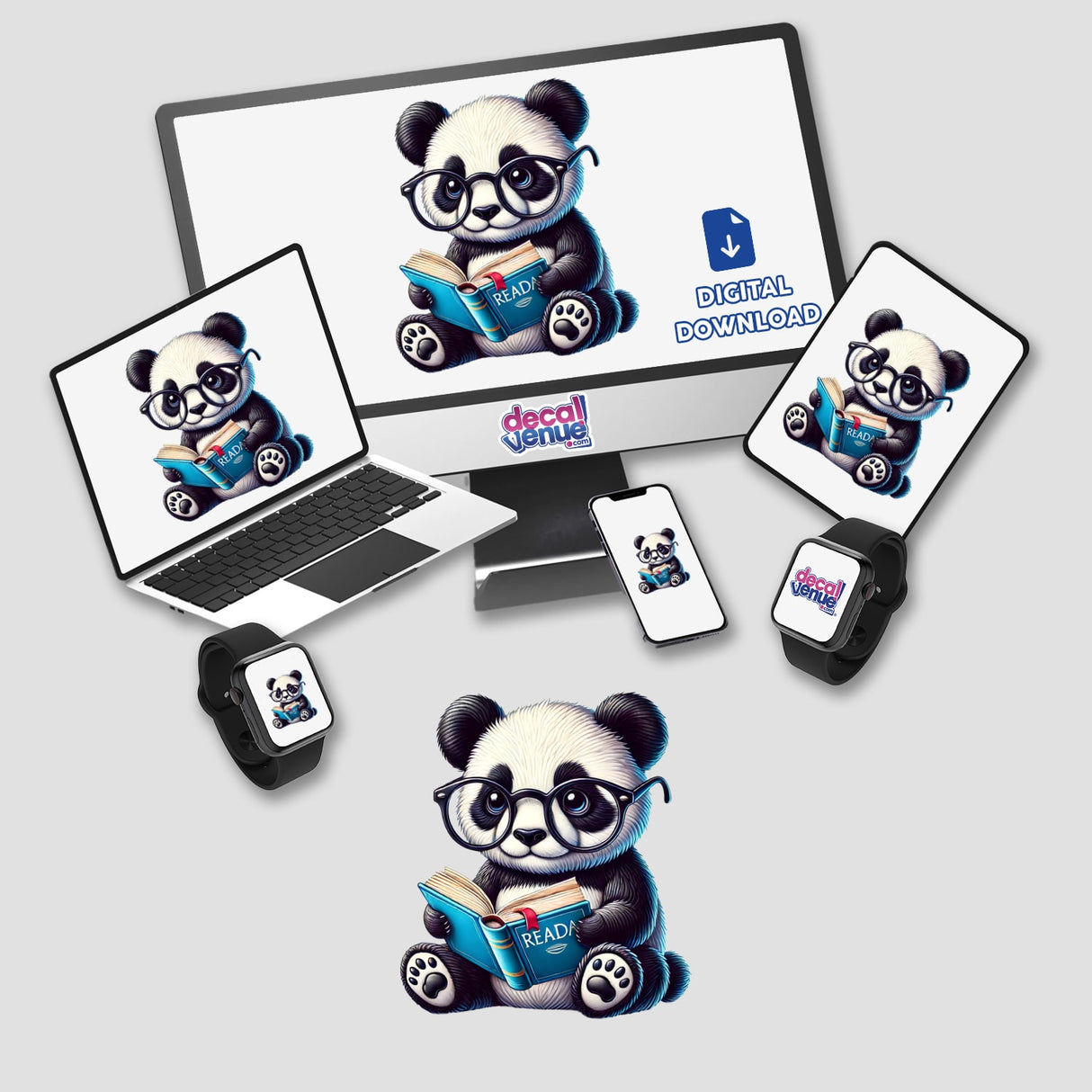 Panda With Reading Glasses Open Book