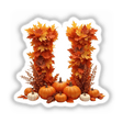 Thanksgiving Letter U Clipart - Fall Leaves and Pumpkins Design - Stickers or Commercial Use Download showcasing pumpkins and leaves arranged in the shape of the letter U.