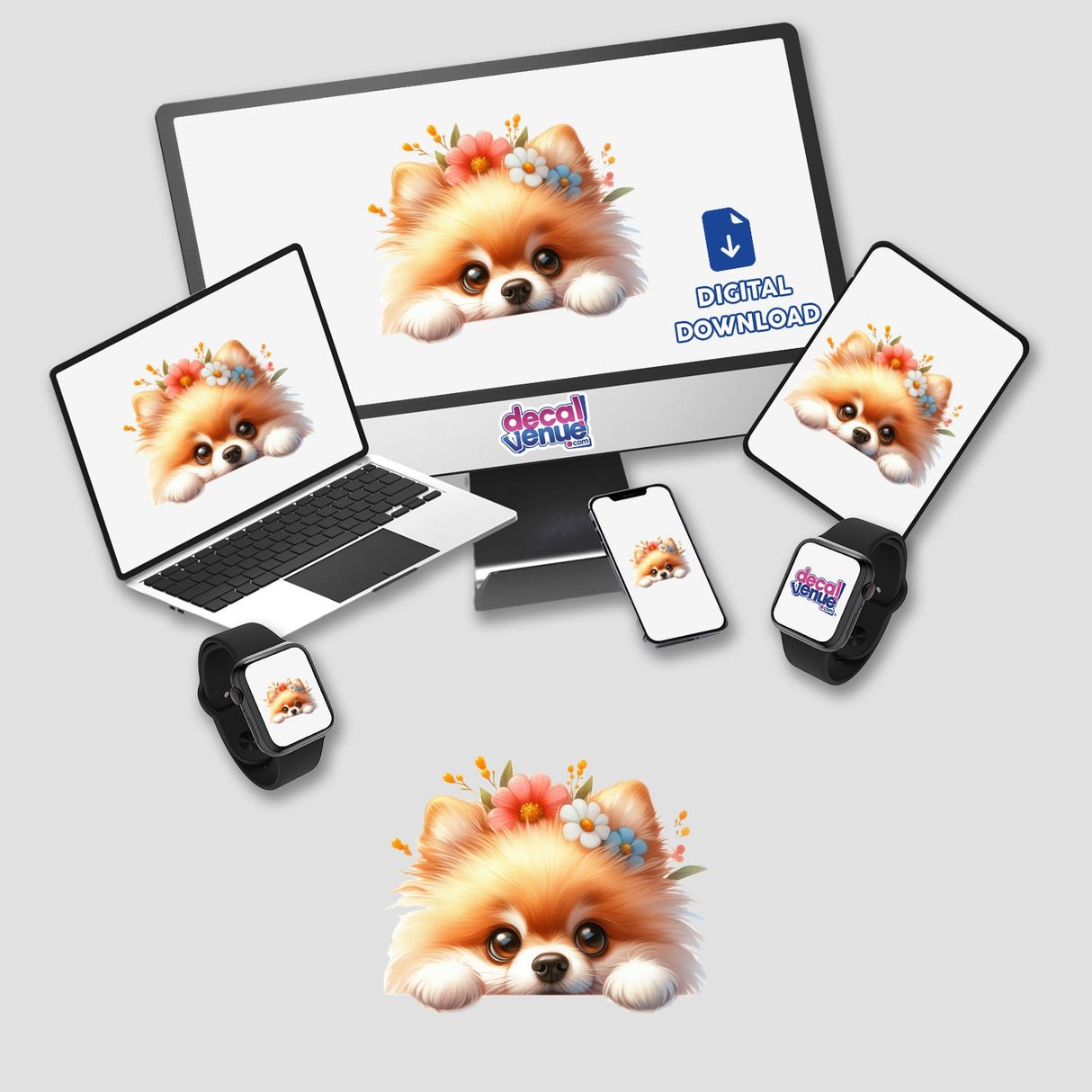 Peeking Pomeranian w/Floral Headband
