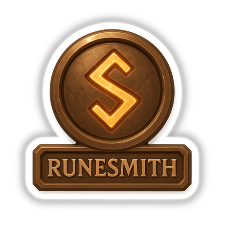 Runesmith – RPG-Style Skill Badge featuring a Bronze Rune Forgemaster Icon, available as stickers or digital artwork, ideal for fans of unique vinyl stickers and digital art.