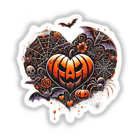 Spooky Halloween decor with pumpkins, bats, spiderwebs, and skulls - Scary Heart Pumpkin Halloween digital artwork from DecalVenue.