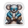 Patriotic Leather Koala Aviator Sunglasses: A cartoon koala wearing aviator sunglasses and a blue jacket, embodying a stylish and trendy design perfect for stickers or digital downloads.
