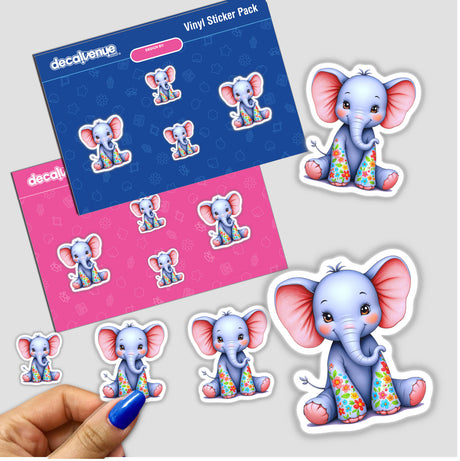 Cute Elephant With Flowers sticker pack featuring cartoon elephants adorned with floral patterns, available as both physical stickers and digital artwork. Ideal for adding charm to your belongings.