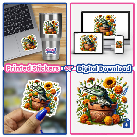 Crocodile Peeking Out of Flower Pot