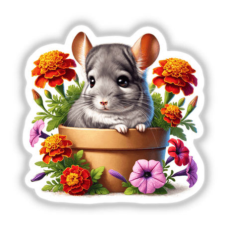 Chinchilla Peeking Out of Flower Pot