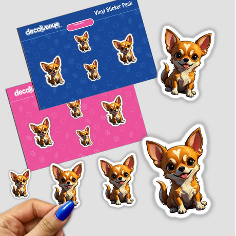 A Cute Chihuahua sticker featuring a cartoon dog with big ears and its tongue out, available as a vinyl decal or digital artwork from Decal Venue.